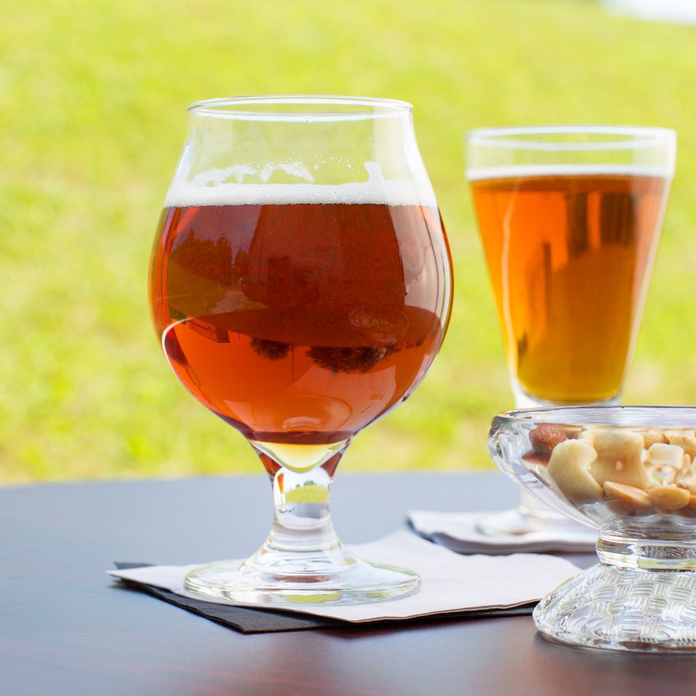 Libbey Beer Glass Belgian Style Stemmed Tulip - 16 oz Lambic Beer Glasses - Set of 4 w/Coasters