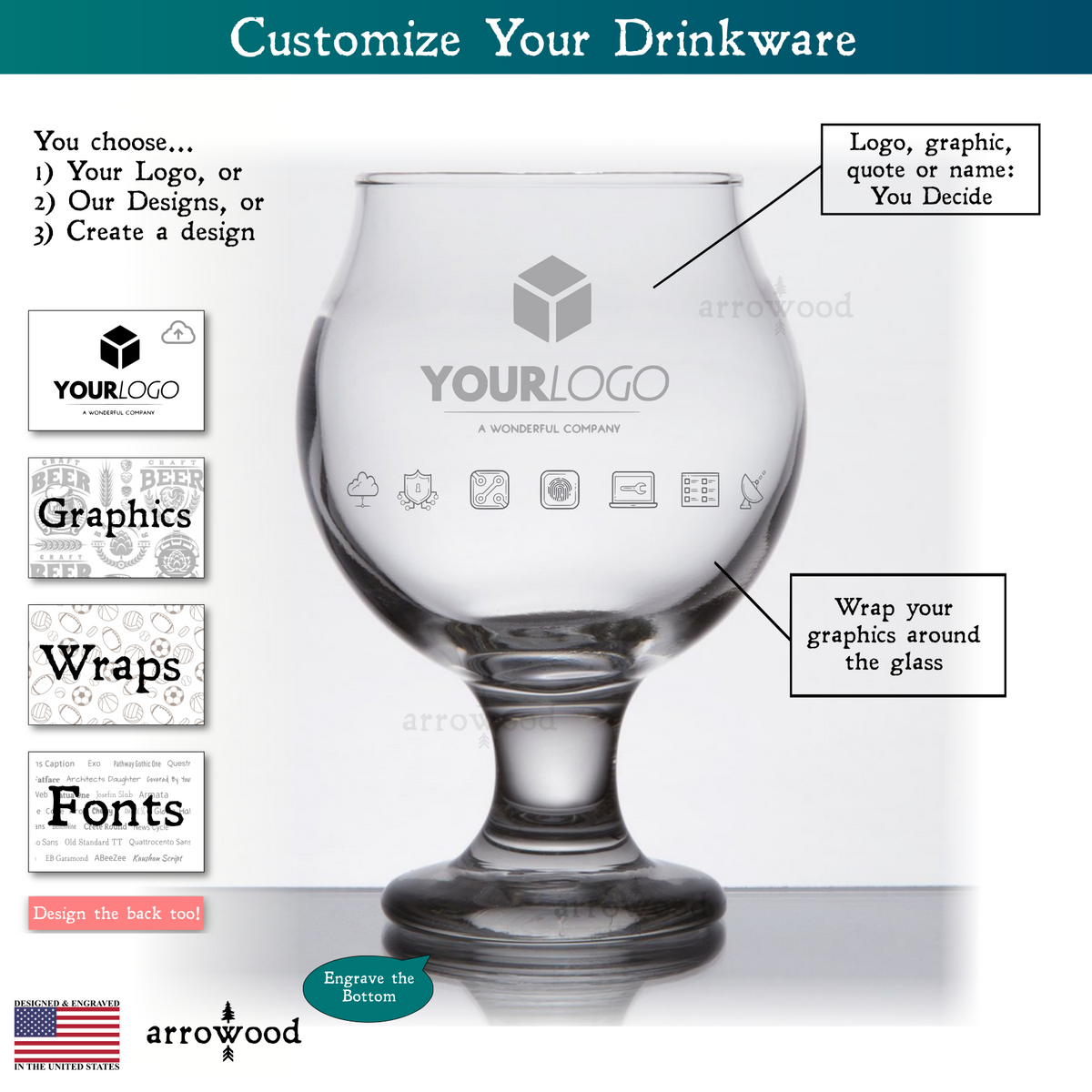 Libbey Beer Can Glass with Personalized Laser Etching