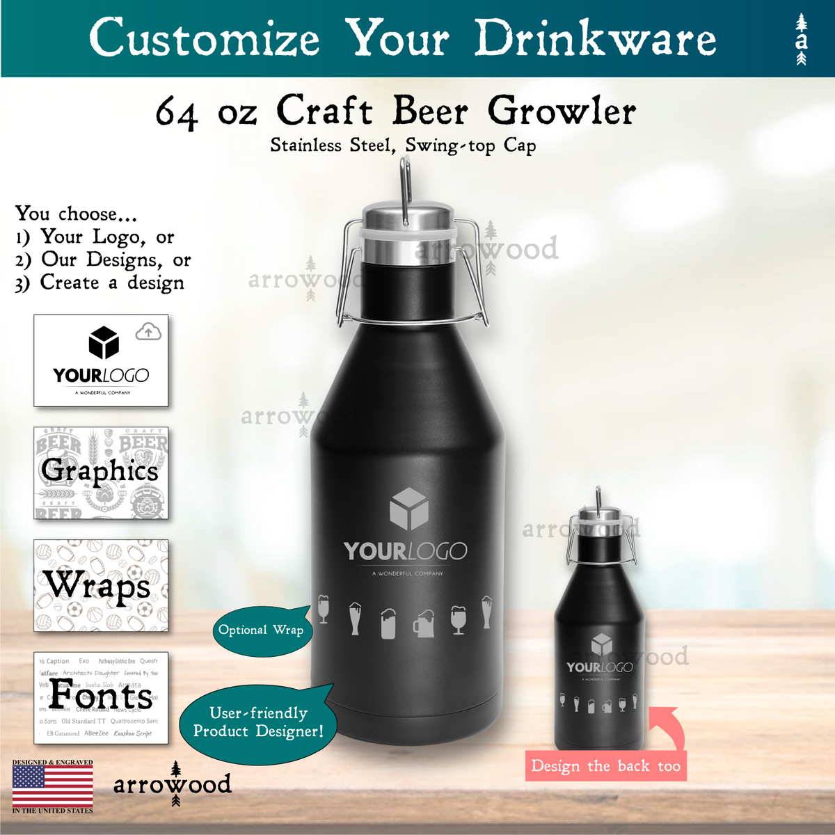 Hydro Flask 64 oz Growler Engraved Logo