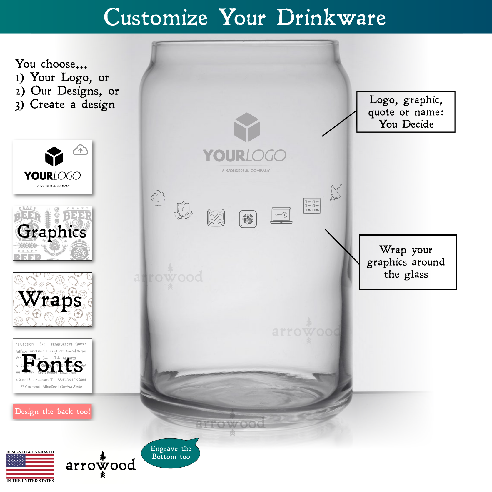16 oz Libbey 209 Beer Can Glass - Laser engraved with your