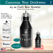 Load image into Gallery viewer, 64 oz Black Vacuum-Insulated, Stainless Steel Craft Beer Growler with Swing-Top Lid, and free custom laser engraving
